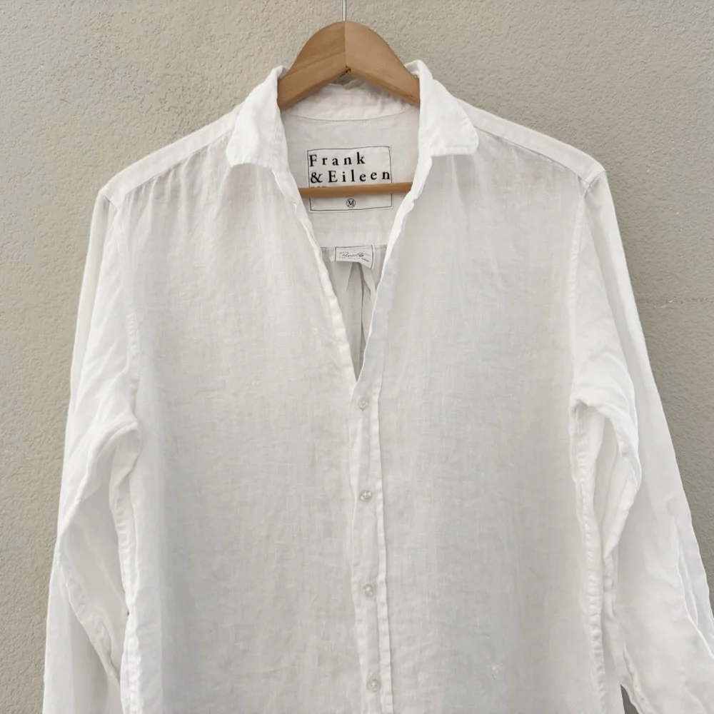 Frank and Eileen Hunter Linen Shirt Dress Med White Long Sleeve Casual Coastal - Picture 6 of 13